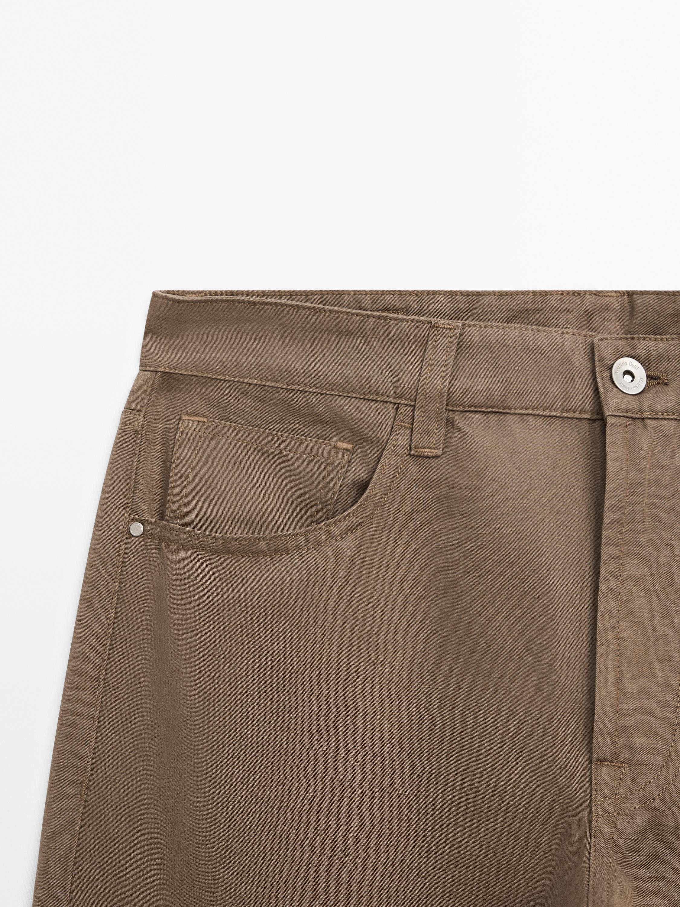 Cotton blend tapered fit trousers