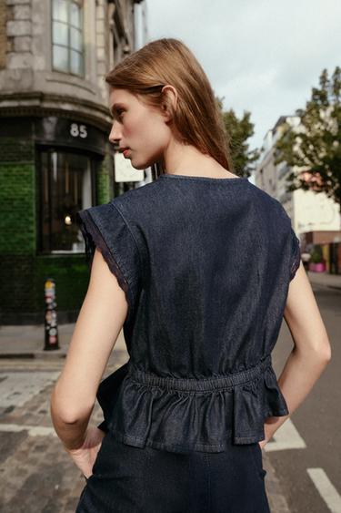 CHEMISE EN JEAN DENTELLE - Bleu de Zara - Image 2