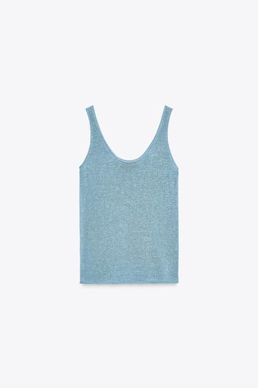 TOP PUNTO CON LINO - Azul claro de Zara