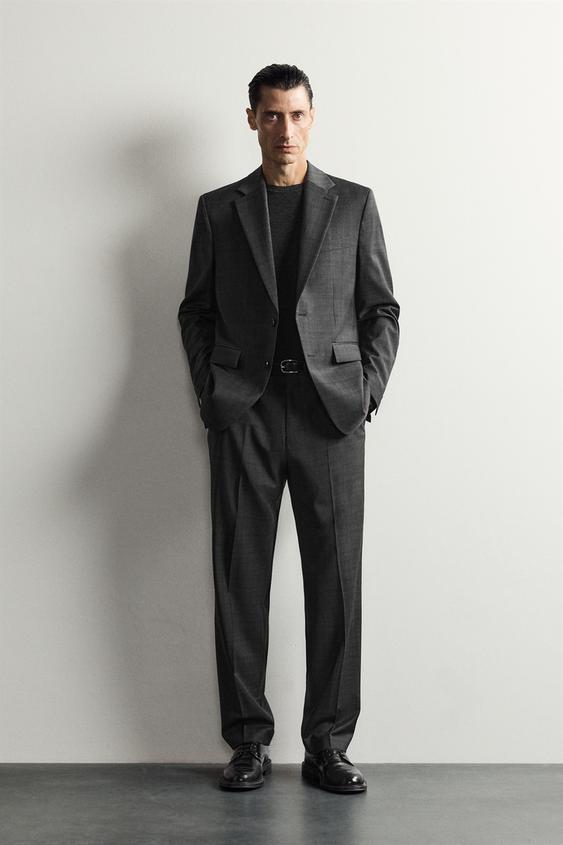 PANTALON COSTUME CARREAUX 100 % LAINE - Gris anthracite de Zara - Image 0