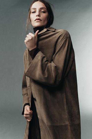 100% SUEDE LEATHER COAT LIMITED EDITION - Chocolate by Zara