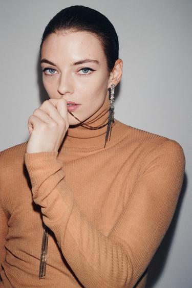 Zara LONG SHINY EARRINGS - Anthracite grey