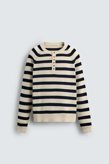 PULL À RAYURES ET COL BOUTONNÉ - Rayures de Zara - Image 6