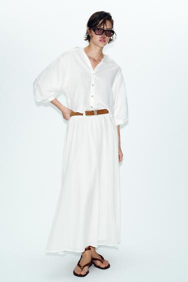 Zara 亞麻蓬袖襯衫 - 白色 - 圖片 0