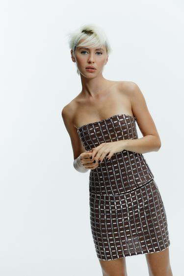 SHINY MINI SKIRT - Brown by Zara