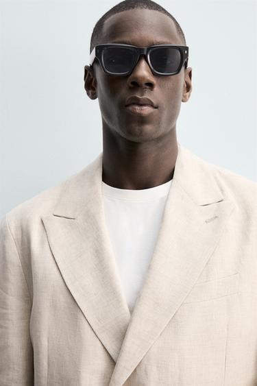 DOUBLE-BREASTED 100% LINEN BLAZER - Light beige by Zara - Image 4