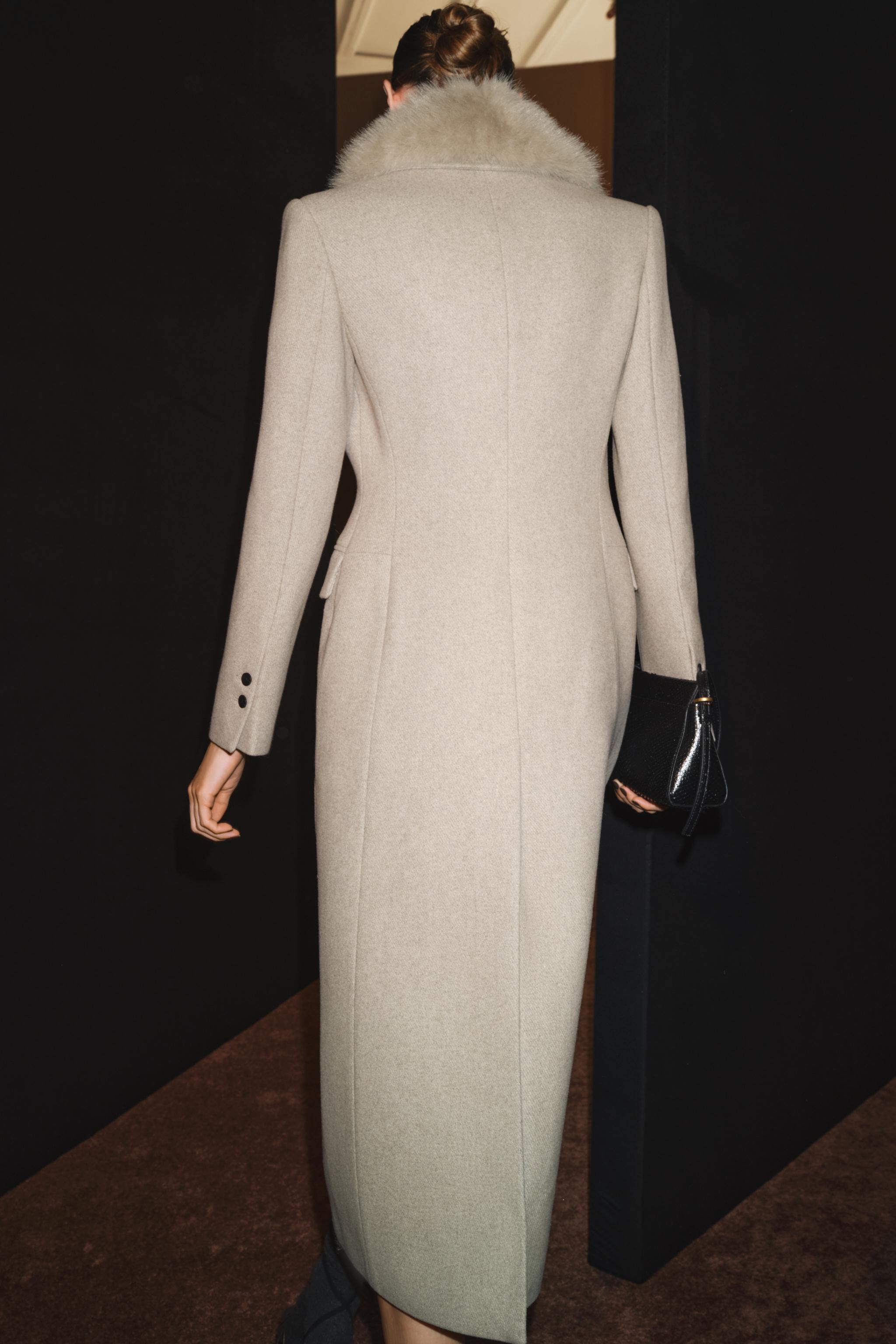 ZW COLLECTION WOOL FAUX FUR COLLAR COAT