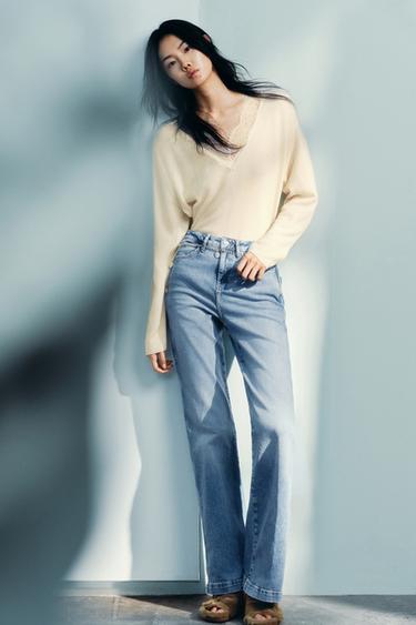 Zara Z1975 系列高腰靴型剪裁鏈條腰帶牛仔褲 - 藍色