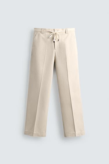 HERRINGBONE STRAIGHT-LEG TROUSERS - Ecru by Zara - Image 0