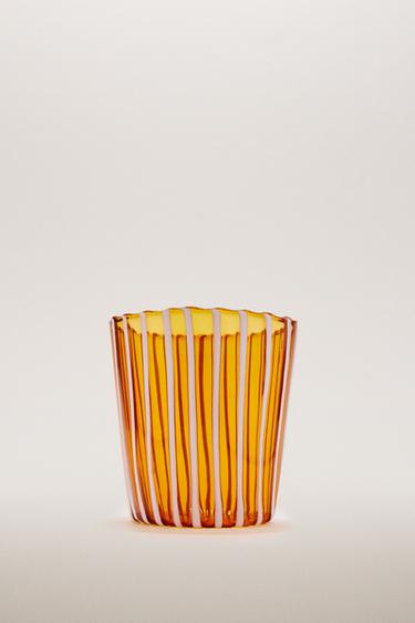 Zara STRIPED BOROSILICATE GLASS TUMBLER WITH LINES - Orange