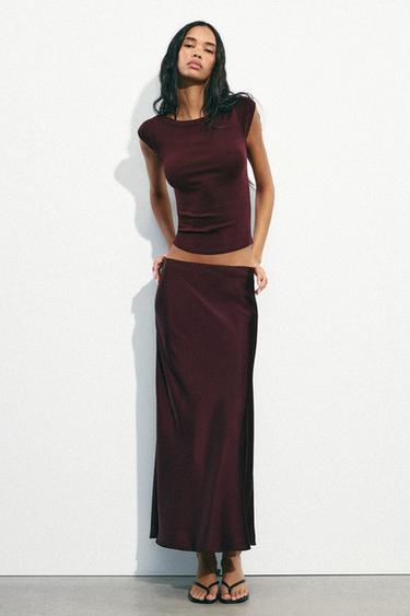 RIBBED BOAT NECK TOP - Burgundy by Zara - Image 0
