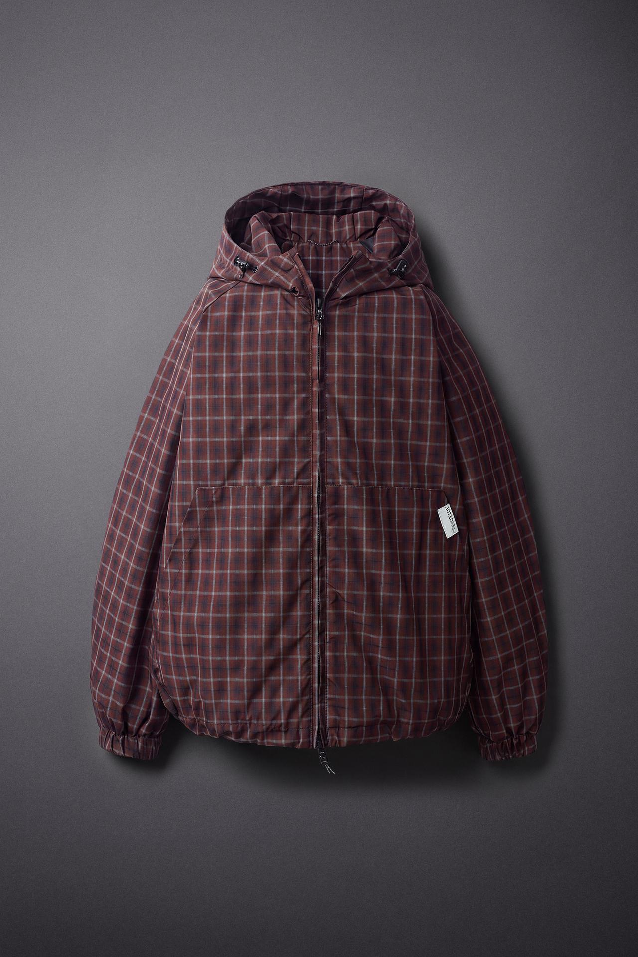 WATER-REPELLENT PLAID JACKET — Burgundy