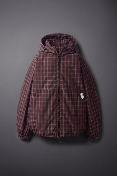 WATER-REPELLENT PLAID JACKET — Burgundy 1