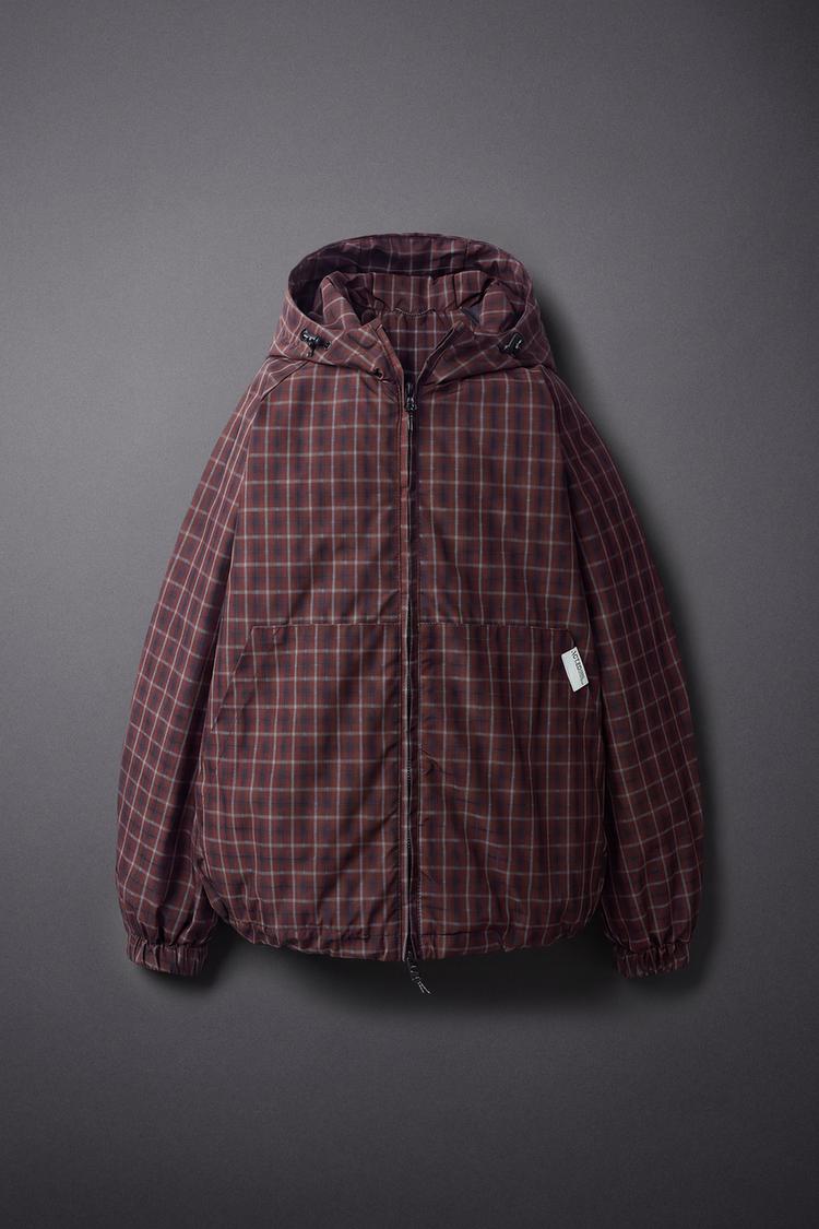 WATER-REPELLENT PLAID JACKET — Burgundy