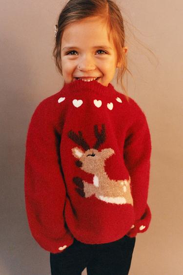 PRINTED REINDEER KNIT JUMPER - Red by Zara