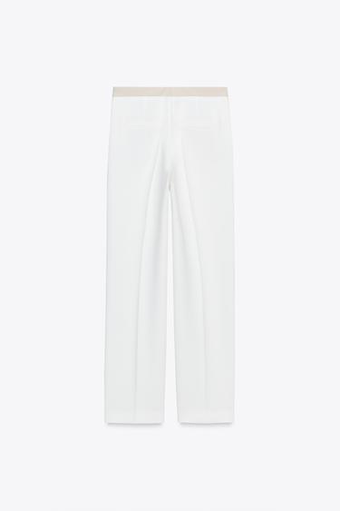 PANTALON DROIT TAILLE COMBINÉE - Blanc cassé de Zara - Image 6