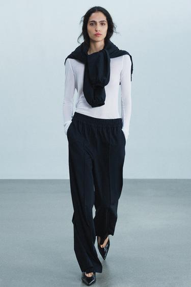 ZW COLLECTION FLOWING TROUSERS WITH WOOL BLEND - Navy blue by Zara