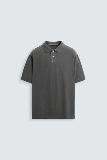 WASHED PIQUÉ POLO SHIRT - Anthracite grey by Zara