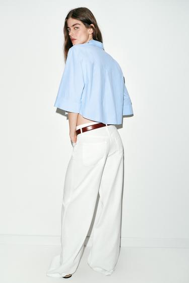 SHORT SHIRT WITH STRIPED FLAPS - White / Sky blue by Zara - Image 4