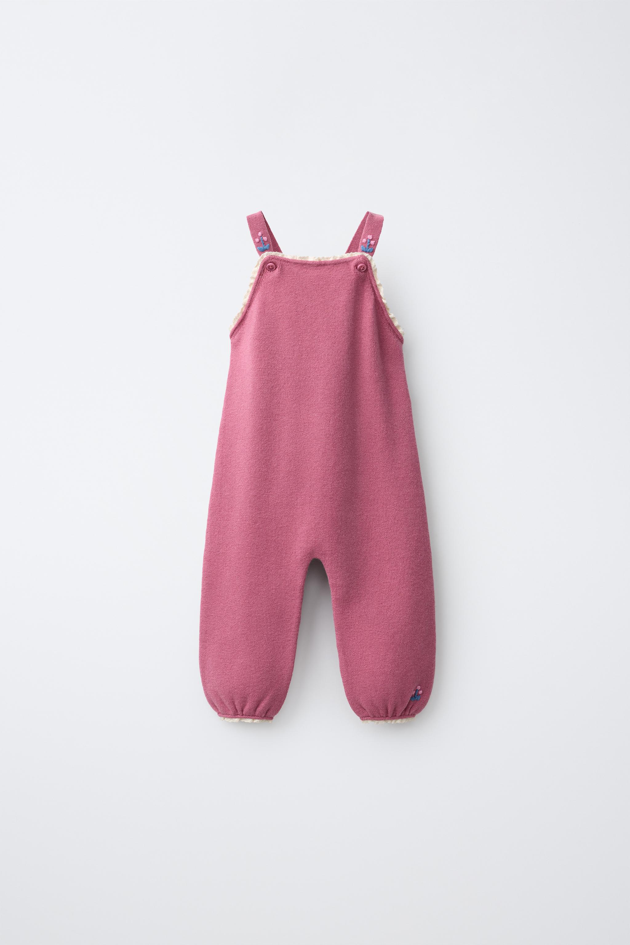 Embroidered Floral Knit Jumpsuit — Pink