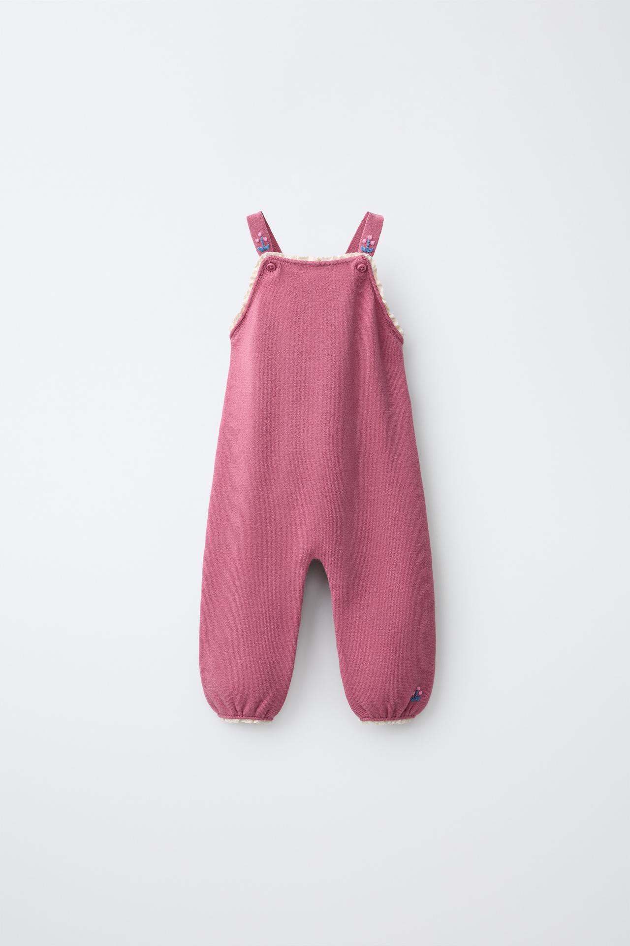 Embroidered Floral Knit Jumpsuit — Pink