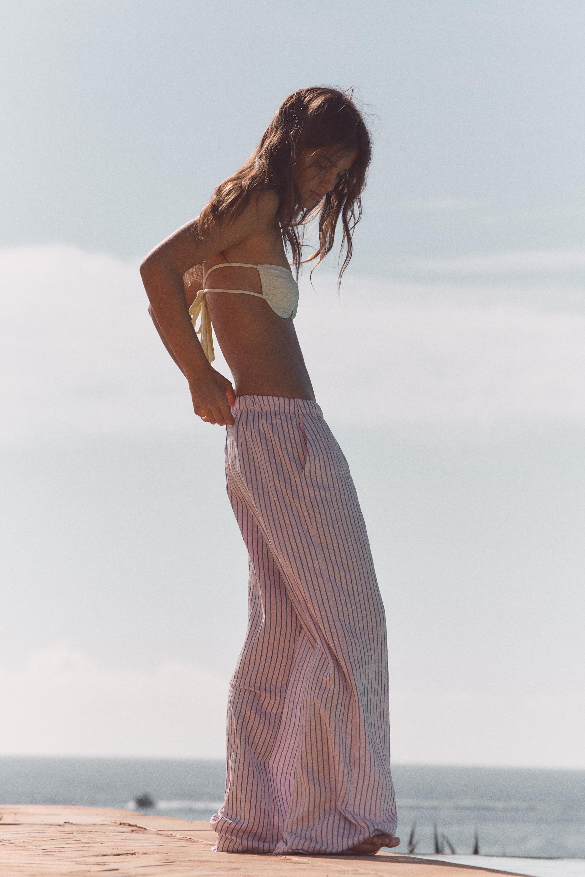 STRIPED PYJAMA-STYLE TROUSERS — Pink / White