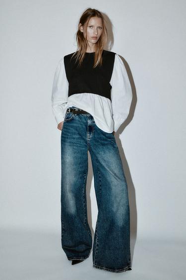 POPELINAZKO BLUSA KONBINATUA - Beltza, Zara-rena