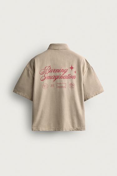 CAMISA RELAXED FIT TEXTO CONTRASTE - Tostado de Zara