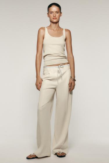 Zara BOXER WAIST PANTS - Light ecru