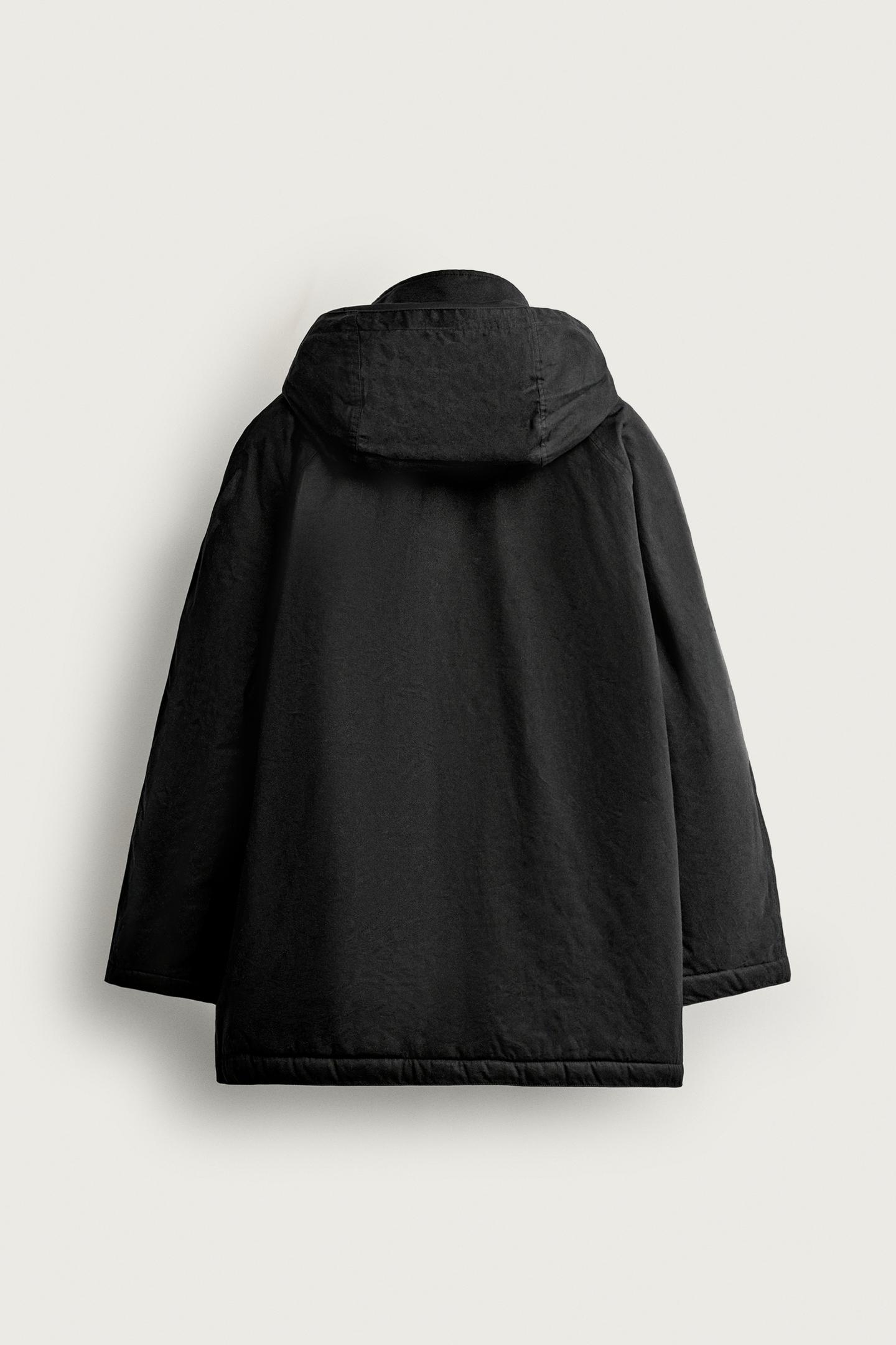 Мужская куртка Zara Waxed-Effect Padded, цвет: Чёрный — фото 10