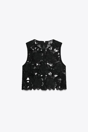 TOP CROCHET FLEUR - Noir de Zara - Image 5