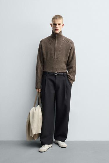 PURL KNIT QUARTER-ZIP JUMPER - Brown / Taupe by Zara