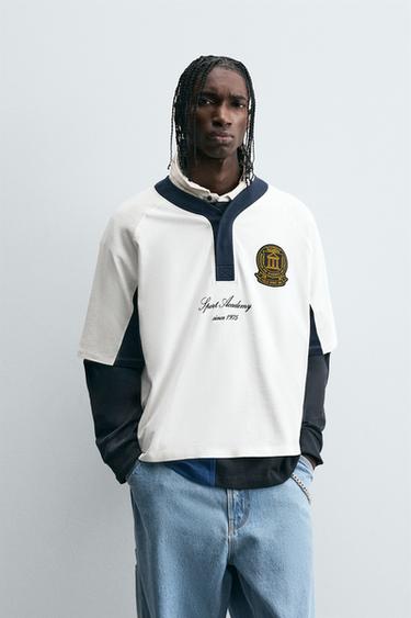 CAMISETA COLOR BLOCK COM PATCH - Branco-marfim da Zara