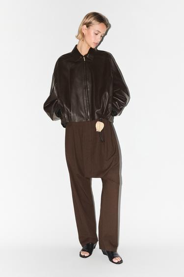 Zara Pleated nappa leather jacket - Brown