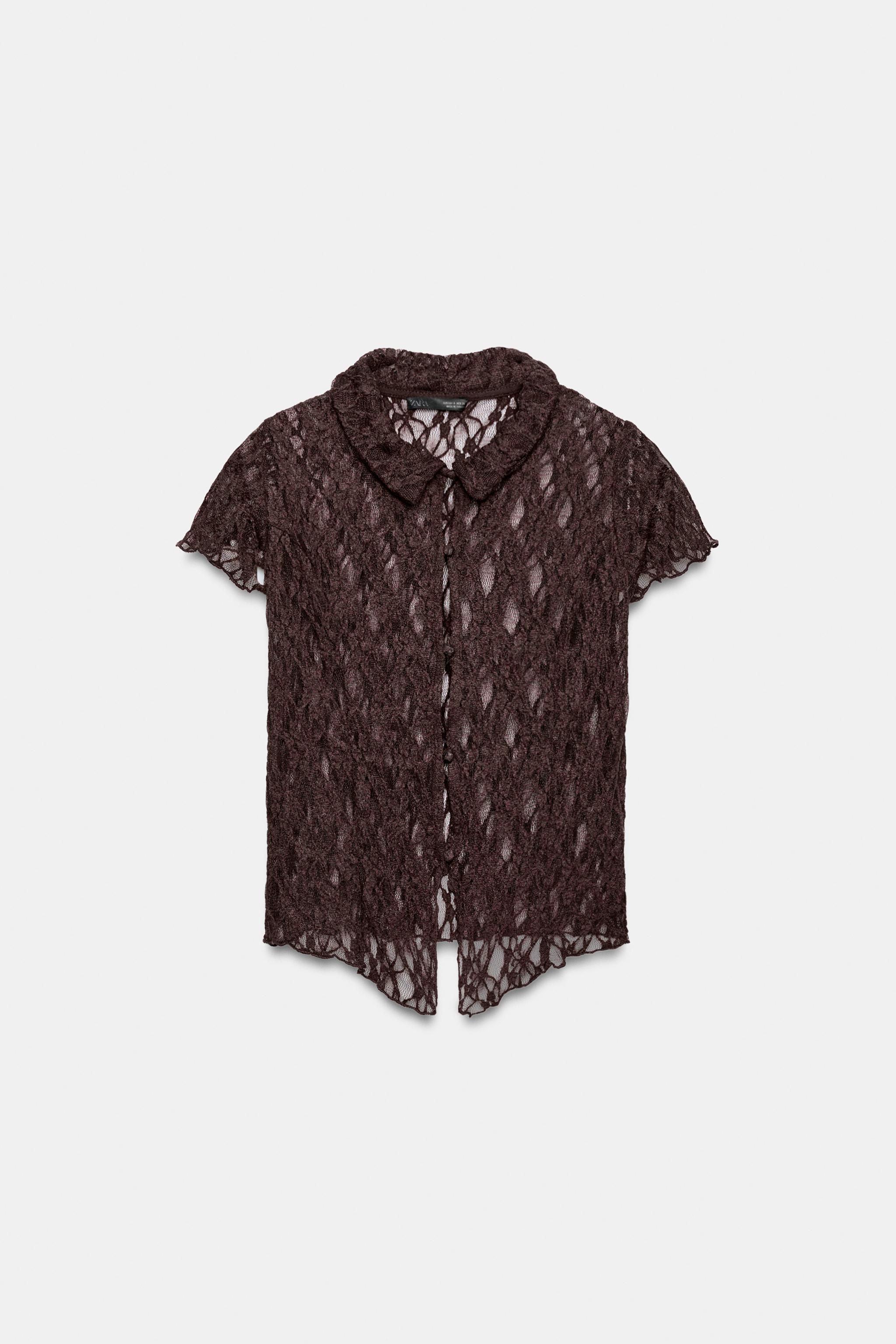 Женские топы Zara LACE BUTTON-UP TOP — фото 5