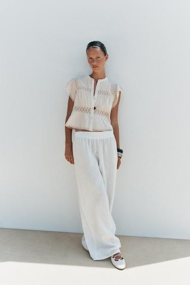 Zara RUSTIC CROCHET LADDER STITCH TOP - Light beige