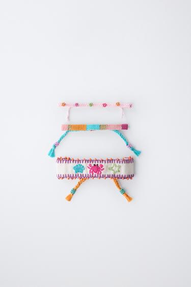 PACK TRES PULSERAS BORDADAS Y ABALORIOS - Crudo de Zara - Imagen 0