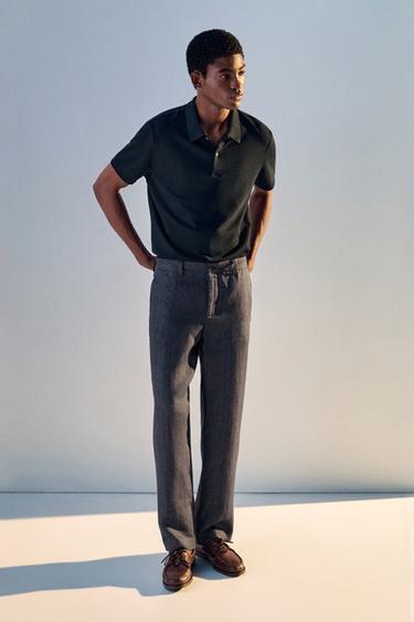 Zara 100% cotton structured polo shirt - Navy blue - Image 0