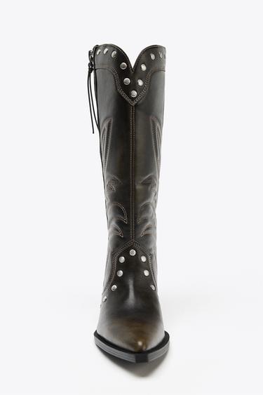 BOTTES COW-BOY À CLOUS - Marron de Zara - Image 3
