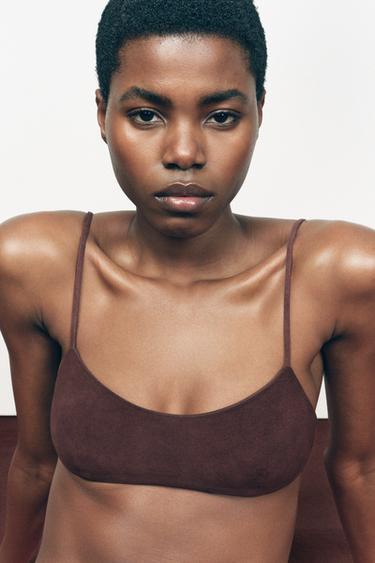 LIMITED EDITION 100% LEATHER BRA - Dark brown by Zara - Image 1