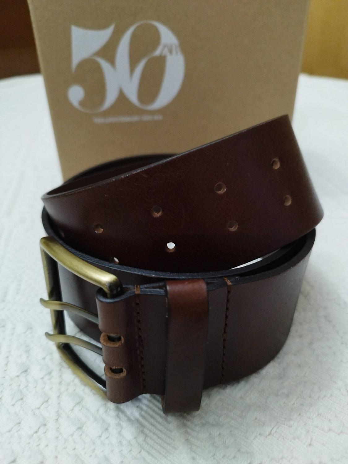 100% LEATHER BELT WITH SQUARE BUCKLE - Image 3