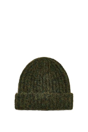 Zara STRUCTURED KNIT HAT - Green