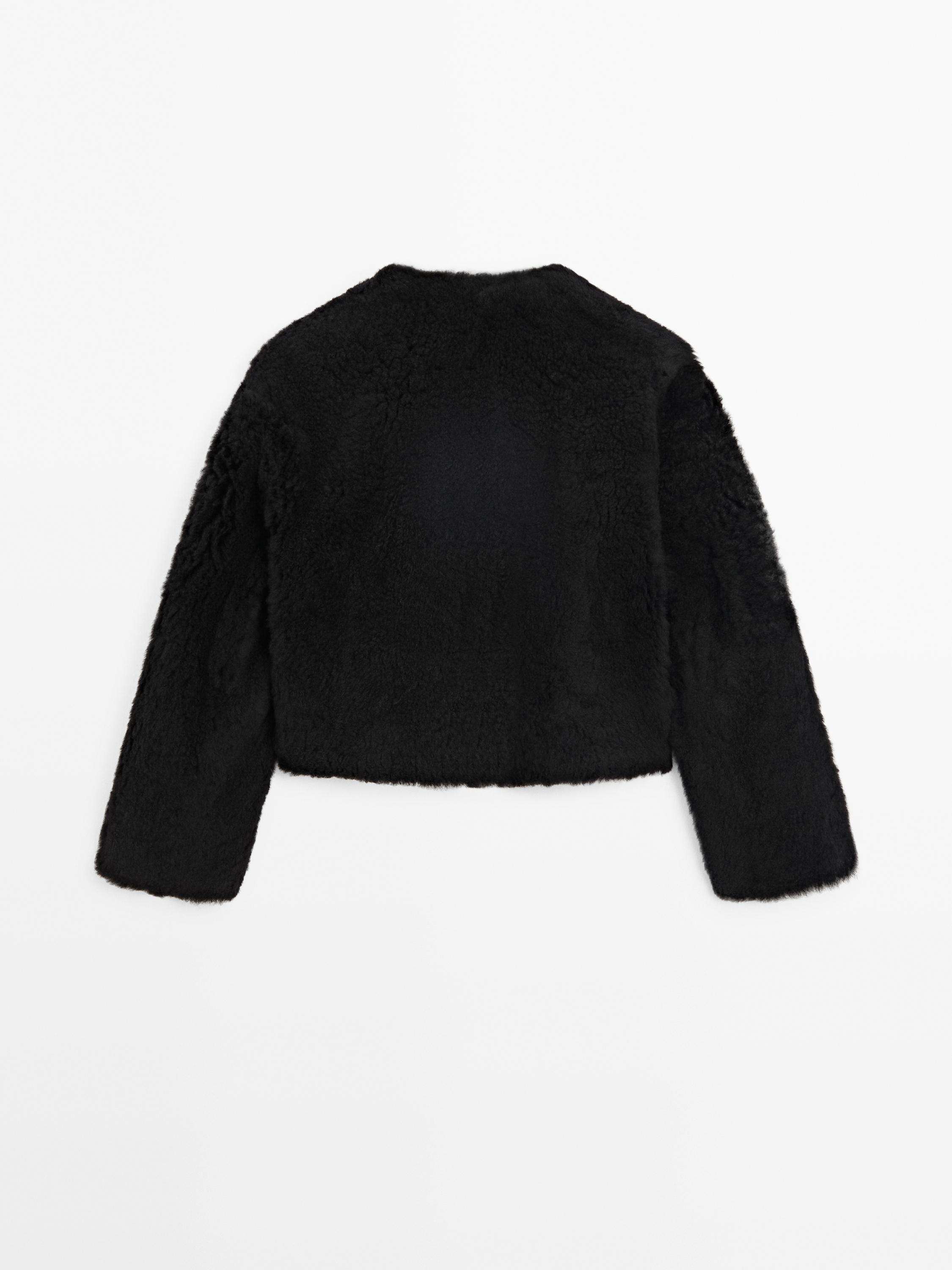 Reversible voluminous hair on leather coat - Black | ZARA