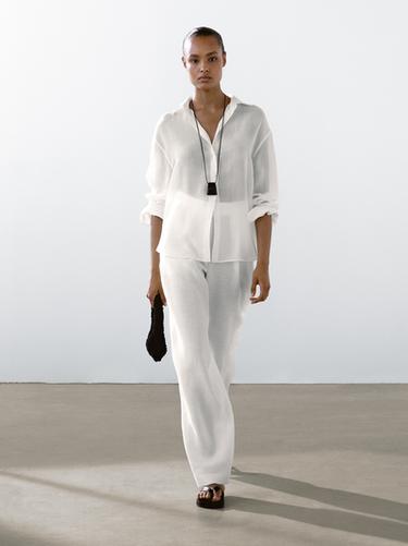 Chemisier fluide ramie - Blanc de Zara