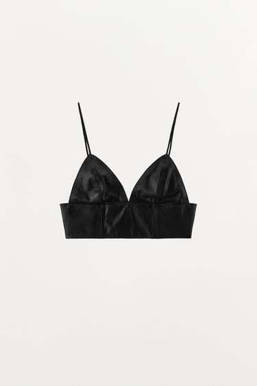 TOP TRIANGULAR PIEL - Negro de Zara