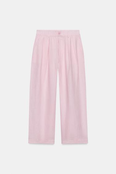 PANTALON À PLIS 100 % LIN ZW COLLECTION - Rose de Zara - Image 4