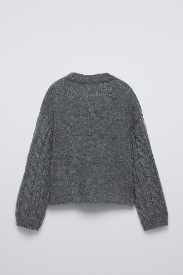 PULL EN MAILLE À TORSADES - Gris chiné de Zara - Image 3