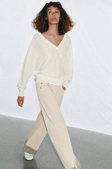 KNIT V-NECK JUMPER - White by Zara - Image 3