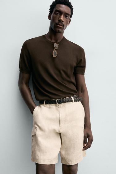 SHORT CARGO REGULAR FIT 100% LIN - Beige clair de Zara - Image 4