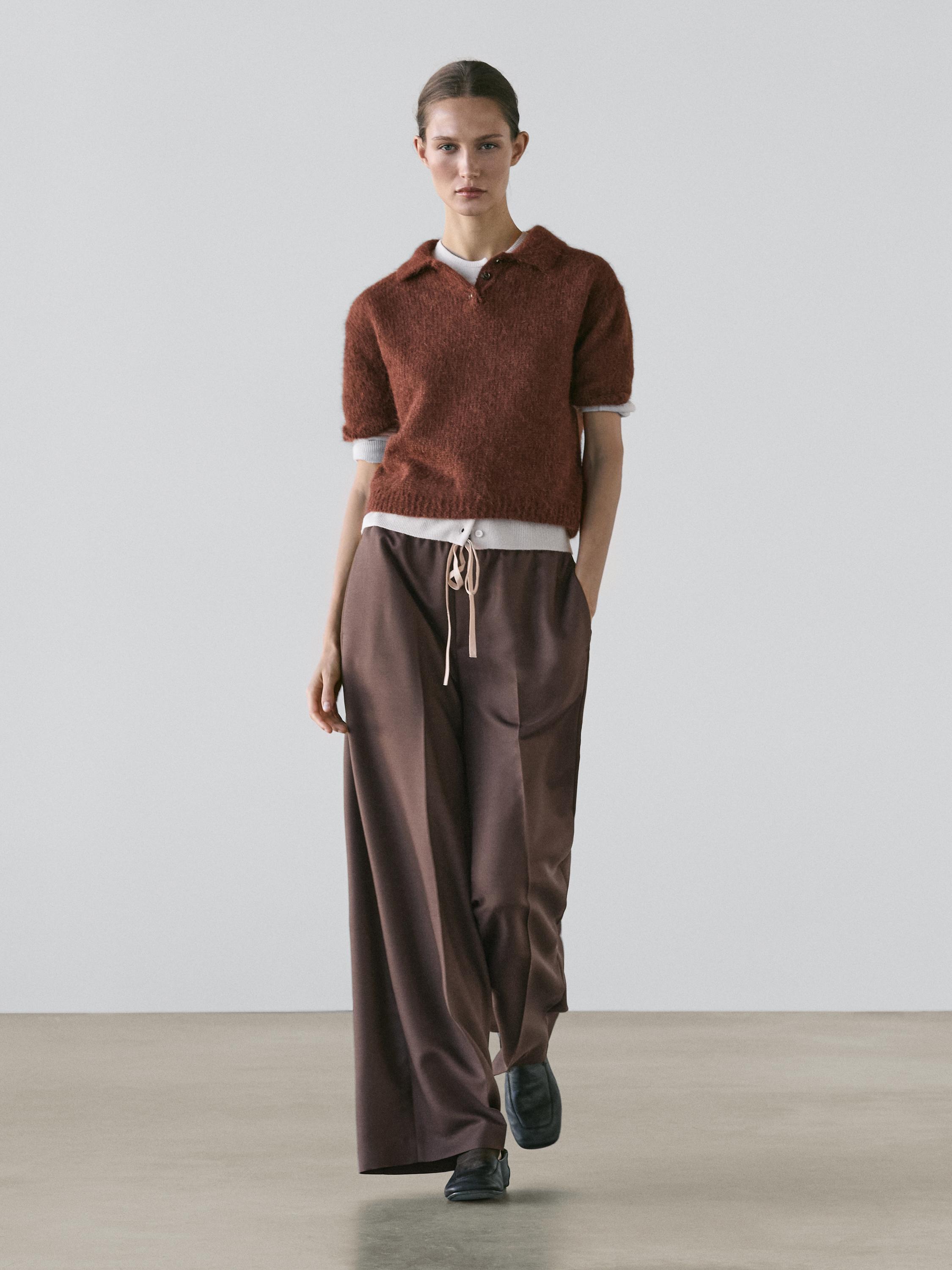 Wool blend contrast drawstring trousers